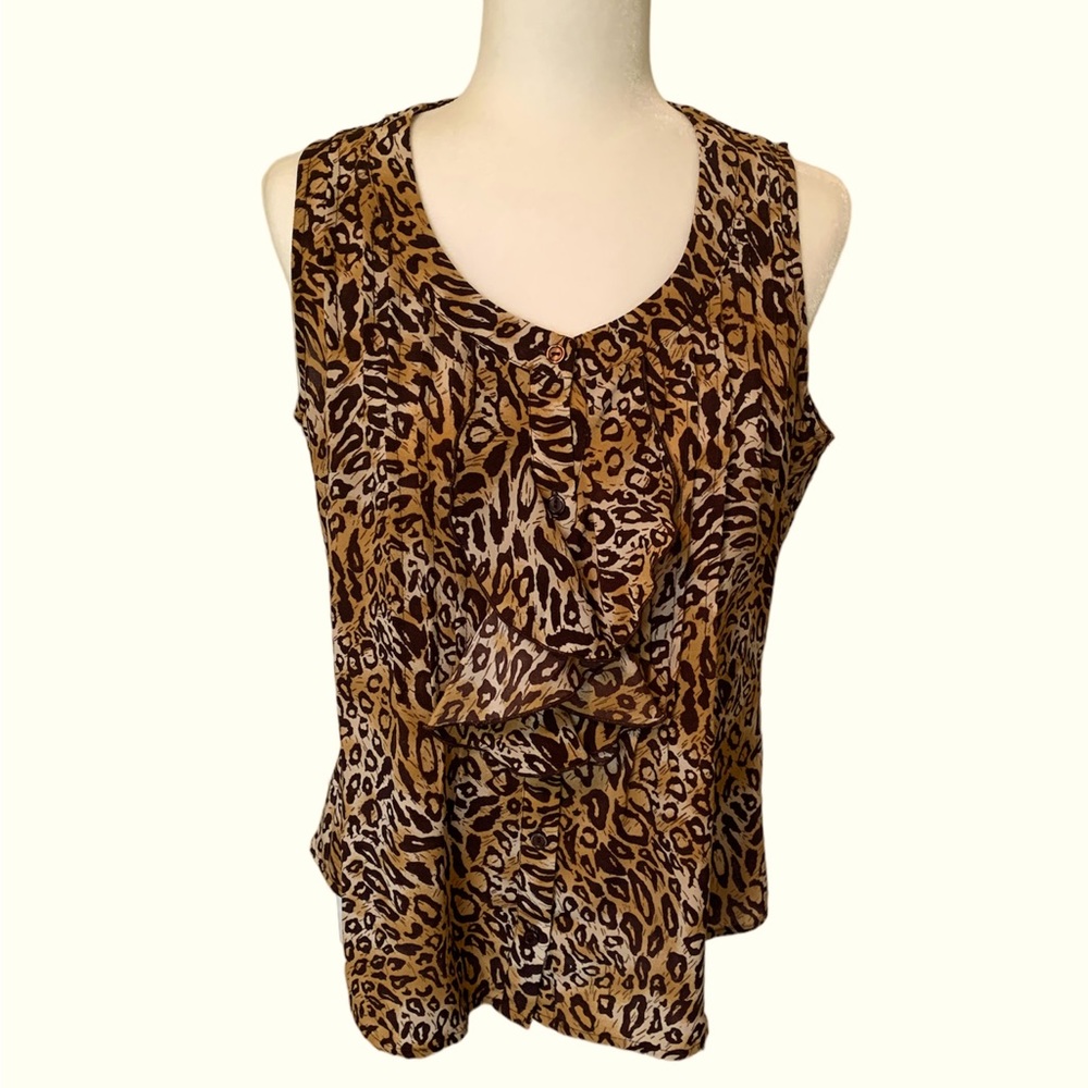 MILANO Animal Print Front Ruffle Sleeveless Blouse Size Medium